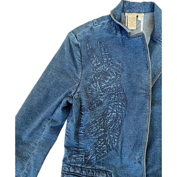 Maxazria Collection Denim Jean Jacket Floral Embroidered - Picture 8 of 12